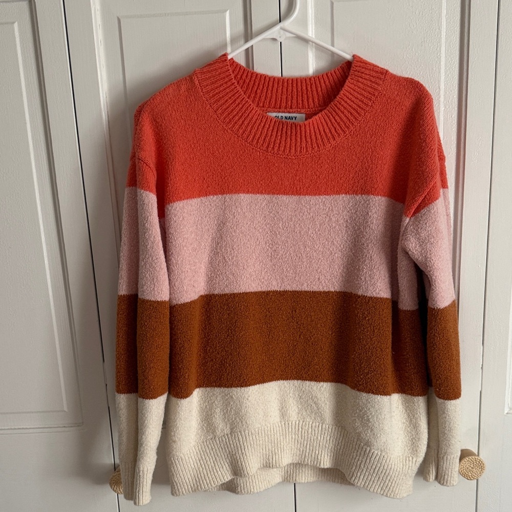 Old Navy Women's Striped Sweater - Coral, Blush, Rust, Ivory